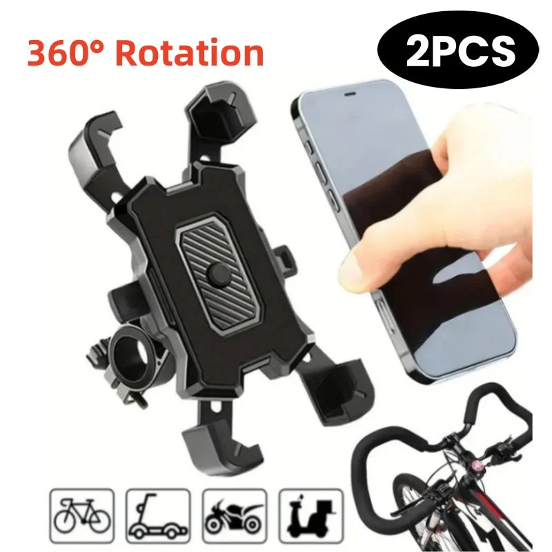 2-Pack 360° Rotating Bike & Motorcycle Phone Mount – Shockproof, Anti-Slip Handlebar Holder for All Smartphones – Durable ABS Build