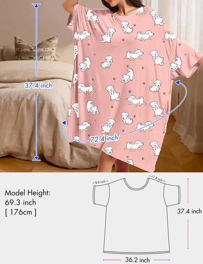 KFUBUO Plus Size Nightgowns for Women Oversized Sleep Tshirts Dress Short Sleeves Sleepwear With Pocket Fit S-5XL Dog