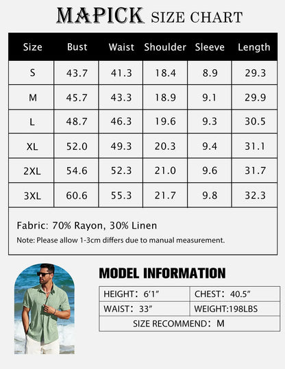 Men's Linen Shirts Short Sleeve Men Casual Shirt Business Dress Clothing Beach Fashion Summer Tops 3X-Large Green