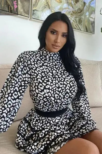 Clinched Waist Open Back Mini Dress Lamp Post