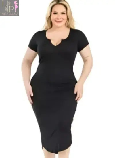 SPLIT NECK RIBBED BODYCON DRESS Lamp Post