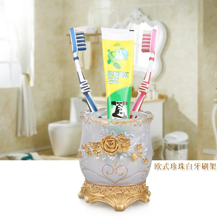 Bathroom Set- 5 pieces Soap Dispenser Toothbrush Holder Cup Soap Dish Tray Toilet Brush Wastebin Storage Set