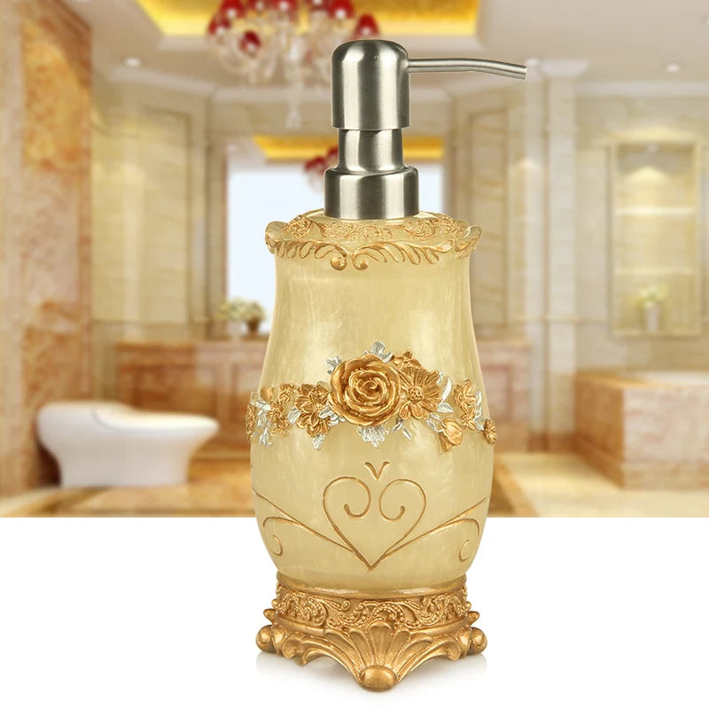 Bathroom Set- 5 pieces Soap Dispenser Toothbrush Holder Cup Soap Dish Tray Toilet Brush Wastebin Storage Set