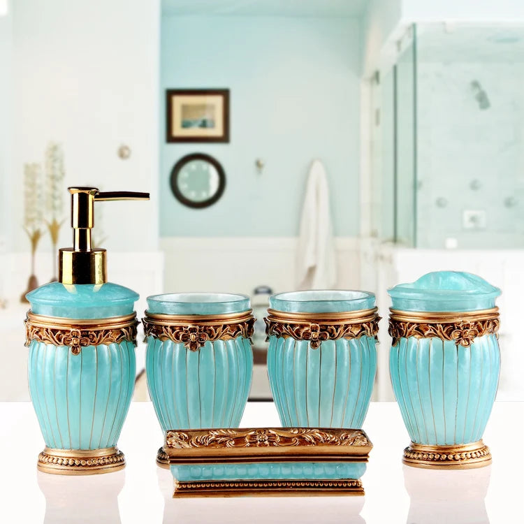 Pink Floral Texture Bathroom Set Soap Dispenser Toothbrush Holder Cup Soap Dish Tray Nordic Household Bath Storage Supplies