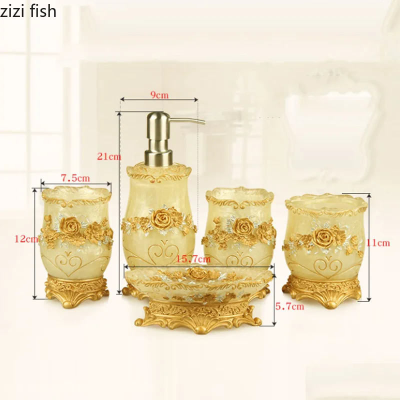 Pink Floral Texture Bathroom Set Soap Dispenser Toothbrush Holder Cup Soap Dish Tray Nordic Household Bath Storage Supplies