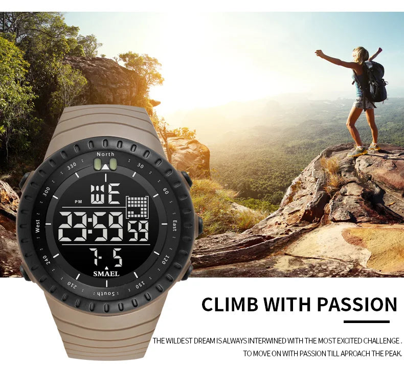 Men's Digital Sports Watch – 50M Waterproof Chronograph with LED Backlight & Alarm