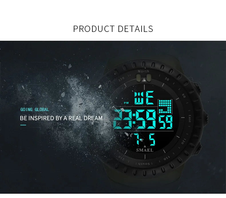 Men's Digital Sports Watch – 50M Waterproof Chronograph with LED Backlight & Alarm