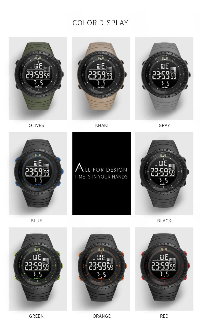 Men's Digital Sports Watch – 50M Waterproof Chronograph with LED Backlight & Alarm