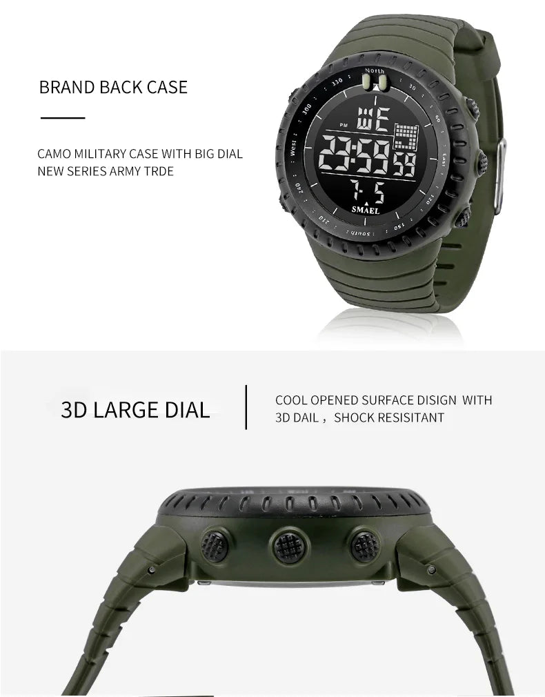 Men's Digital Sports Watch – 50M Waterproof Chronograph with LED Backlight & Alarm