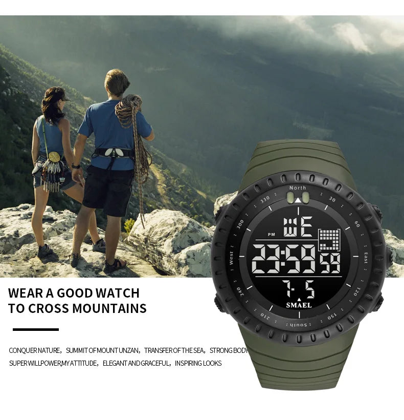 Men's Digital Sports Watch – 50M Waterproof Chronograph with LED Backlight & Alarm