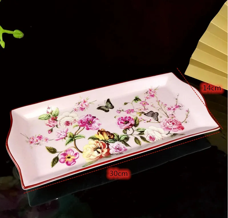 Luxury Bath Accessories Set- Pink Rose Pattern Bathroom Accessories Set Ceramic Toothbrush Holder Soap Dispenser Soap Dish Bathroom Cup Wedding Gift