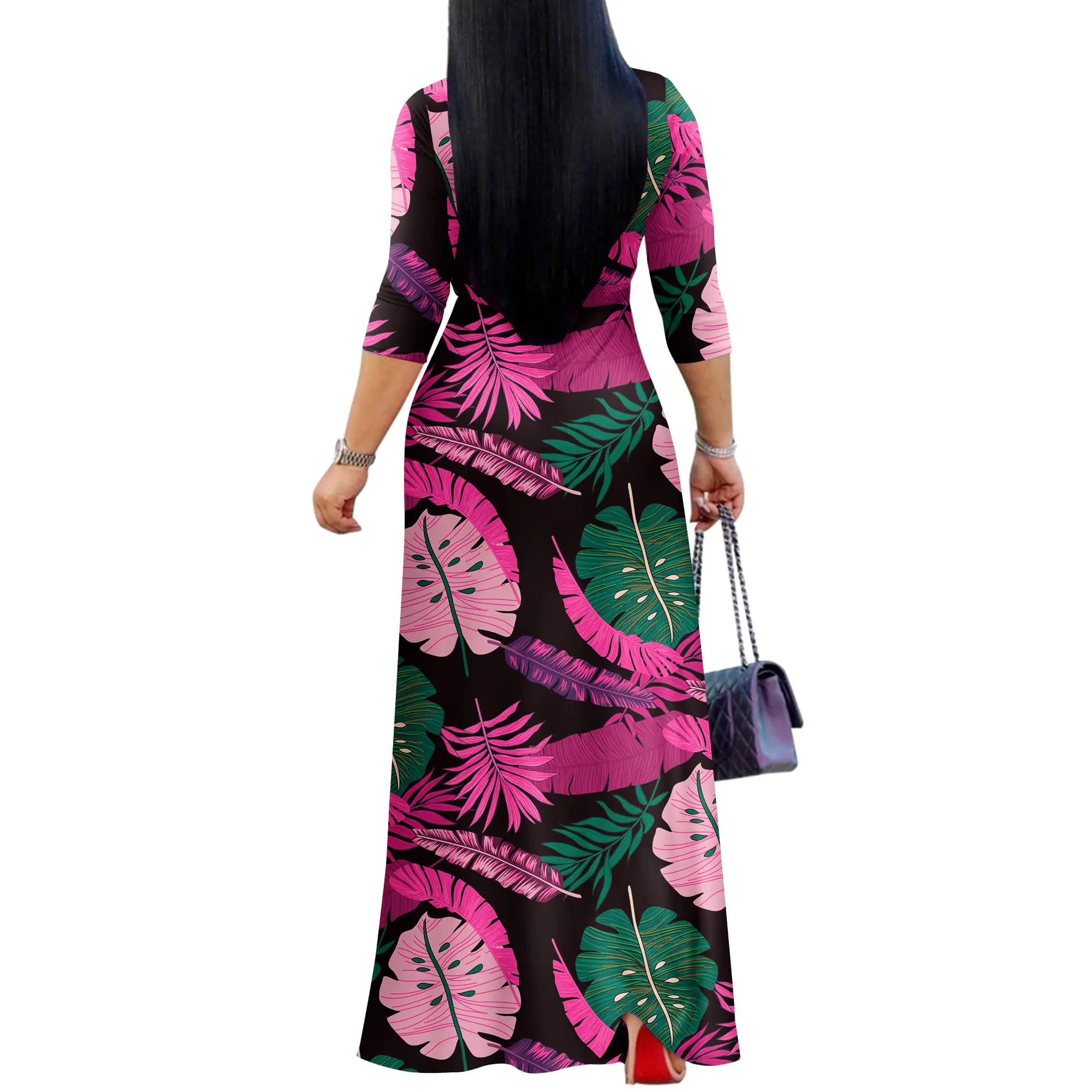 FANDEE Plus Size Maxi Dress for Women Casual Summer Sundress V-Neck 3/4 Sleeve Small 2-black & Rose Red Lamp Post