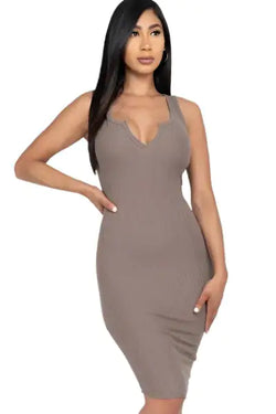 SPLIT NECK RIBBED BODYCON DRESS