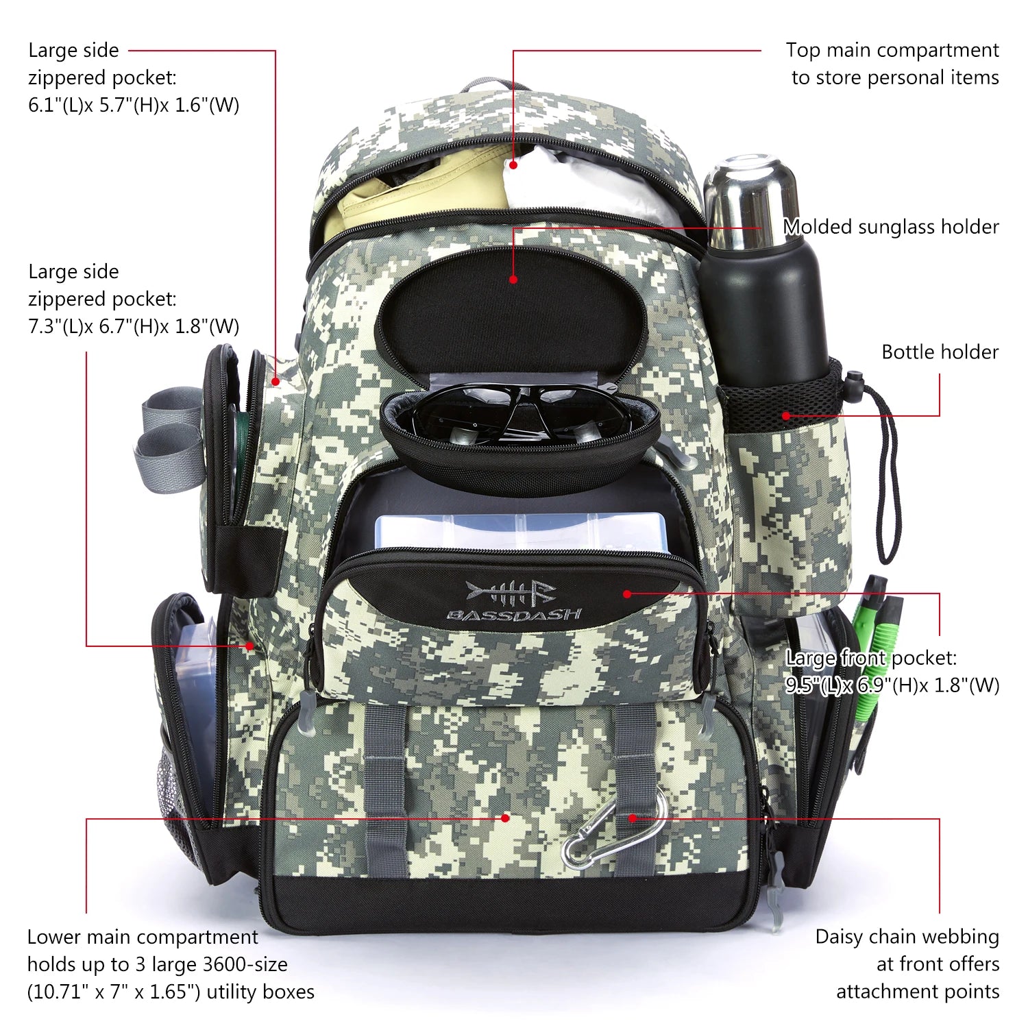 Lamp Post lightweight tactical fishing bag with multiple compartments and tackle storage, designed for outdoor fishing adventures.
