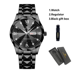 Men’s Diamond Night-Glow Business Watch – Dual Calendar Quartz, 41mm Blue & Gold Stainless Steel