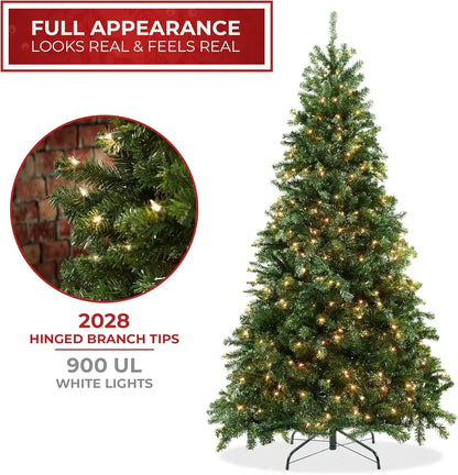 Christmas Tree 9FT Realistic Pre-Lit Green Spruce Artificial Holiday Christmas Tree with Sturdy Metal Stand, Easy assembly