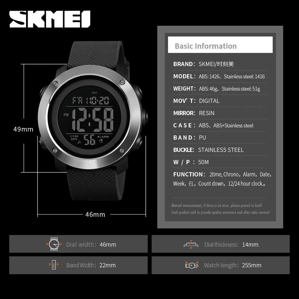 Men's Fashion Digital Watch – Waterproof Sports Watch with Alarm