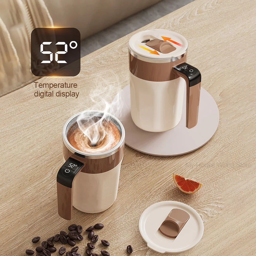 Perfectly Mixed Drinks on the Go – Self-Stirring Stainless-Steel Mug with Magnetic Blender with Lid