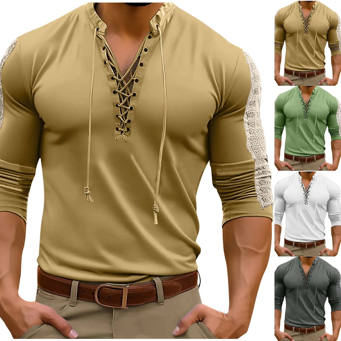 Men's Fashion: Casual Button-Up Pullover with Long Sleeves - T-Shirts for Men