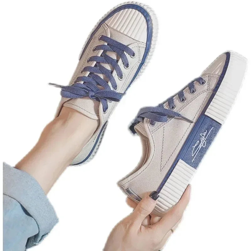 Low-top Canvas Shoes Women's Sneaker Lace up Flat Casual Shoes Fashion Breathable Running Shoes Soft Botton Vulcanize Shoe