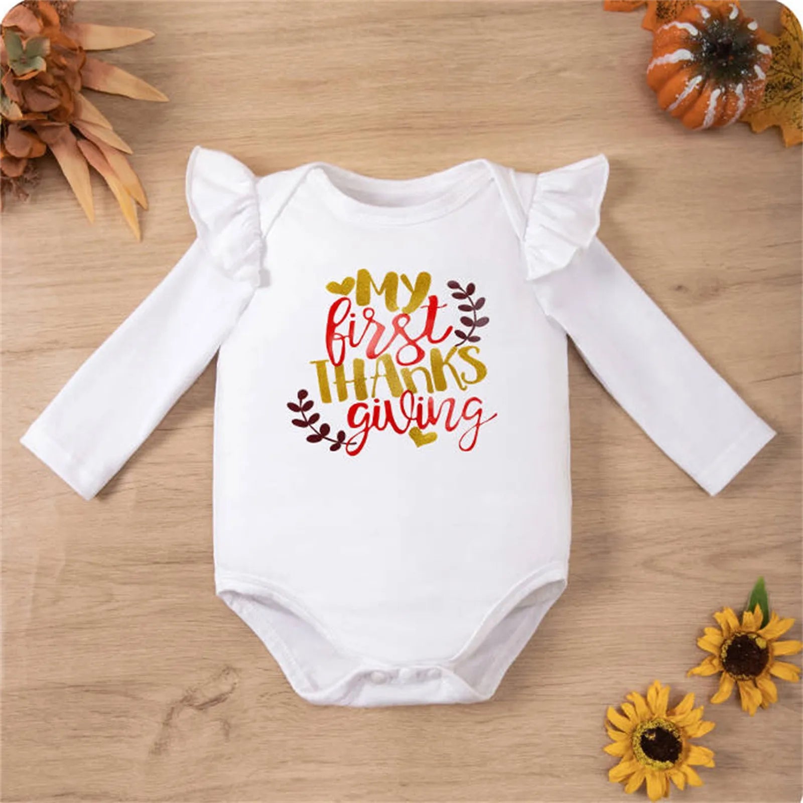 Newborn Infant Baby Girls Thanksgiving Outfit Bodysuit Headband 3Pcs Clothes Set Girls Newborn Baby Clothes 0-24M