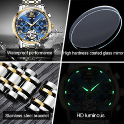 Men’s Automatic Skeleton Mechanical Watch – Waterproof Stainless Steel Business Wristwatch with Calendar