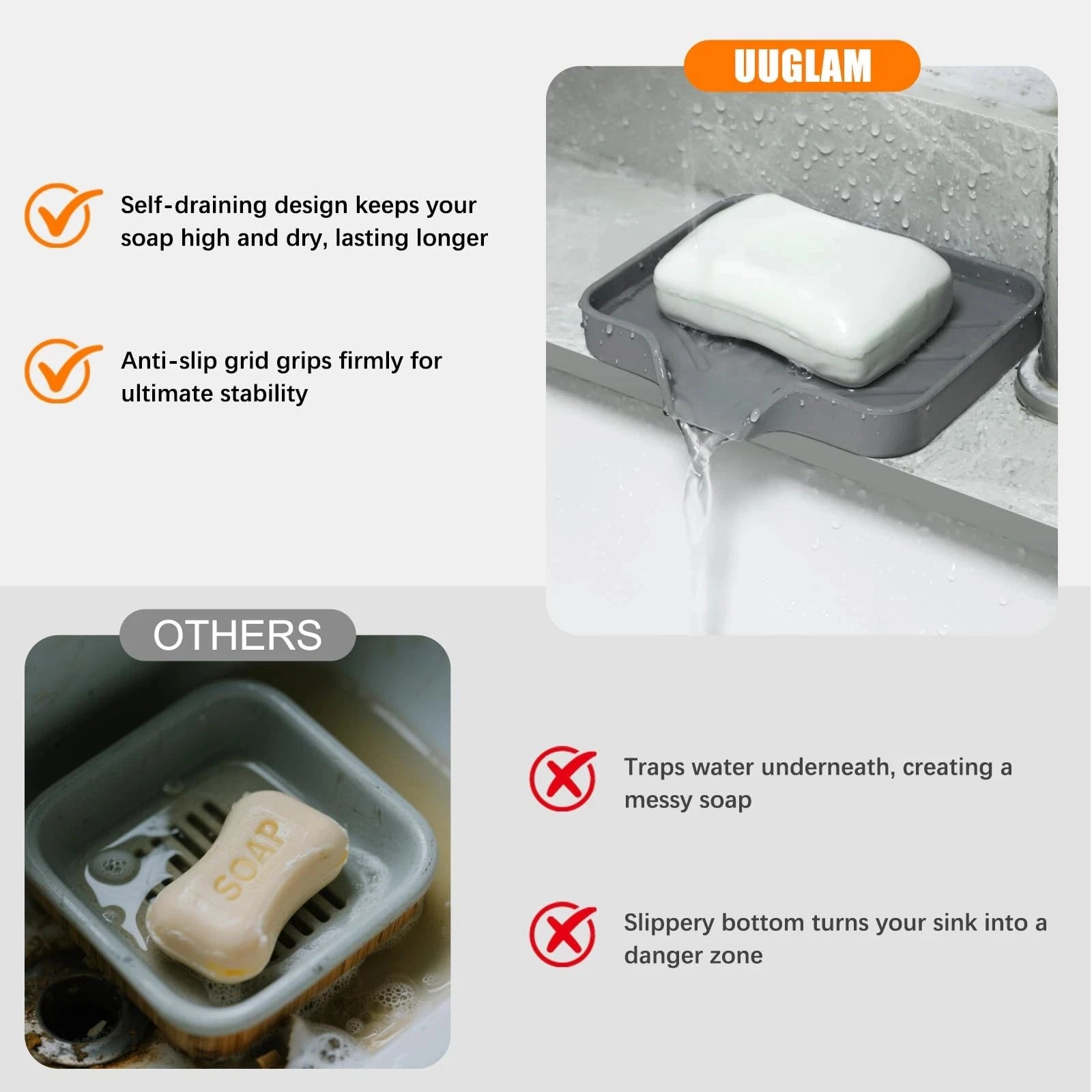 1/2Pcs Silicone Sink Storage Tray, Drain Design Sponge Soap Holder