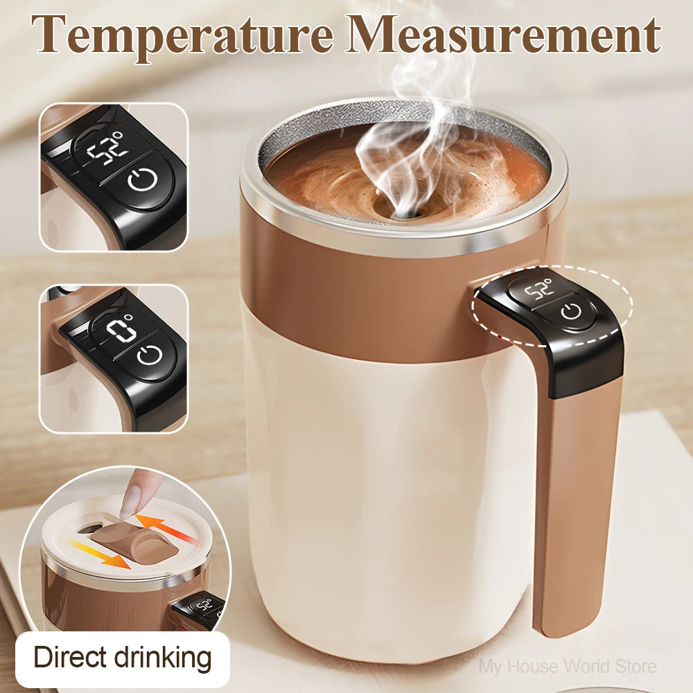 Perfectly Mixed Drinks on the Go – Self-Stirring Stainless-Steel Mug with Magnetic Blender with Lid
