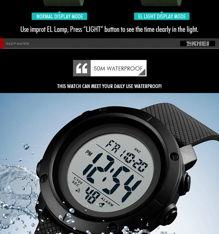 Men's Fashion Digital Watch – Waterproof Sports Watch with Alarm