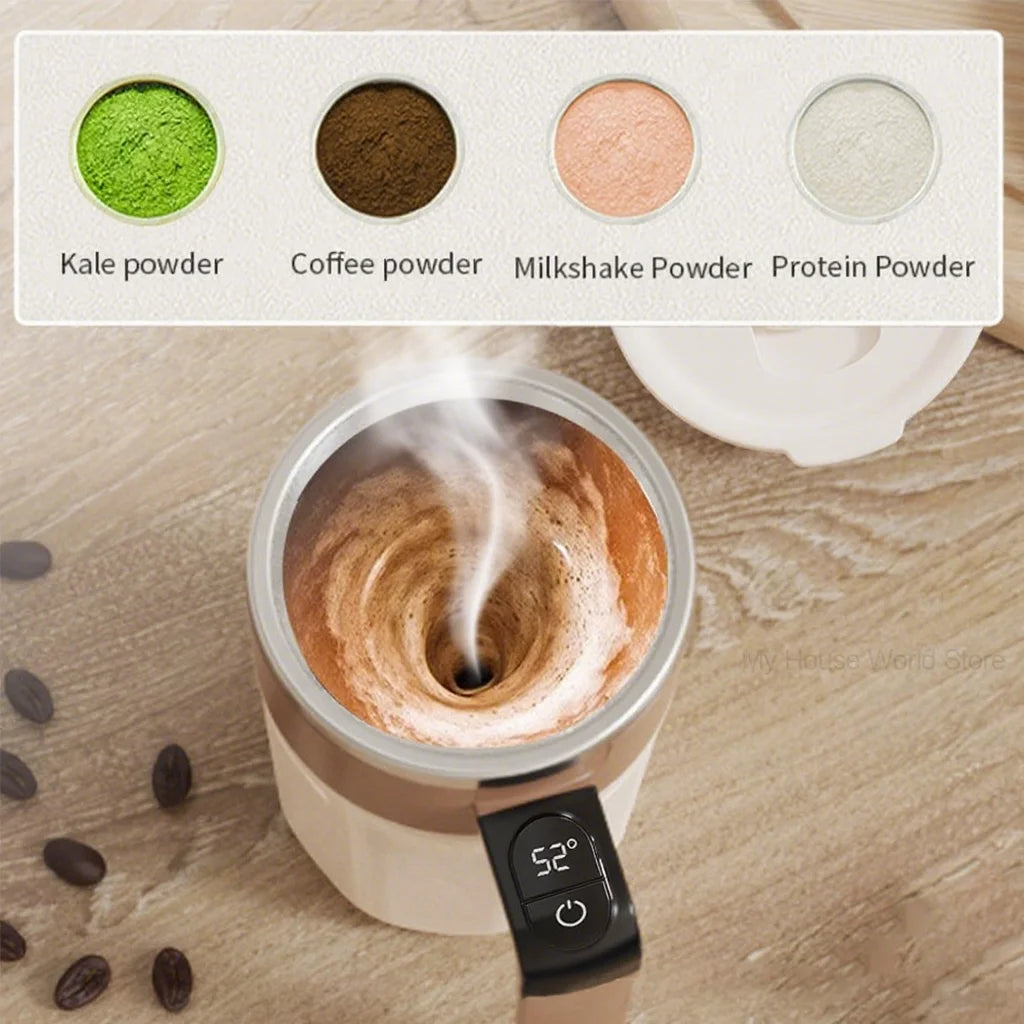Perfectly Mixed Drinks on the Go – Self-Stirring Stainless-Steel Mug with Magnetic Blender with Lid