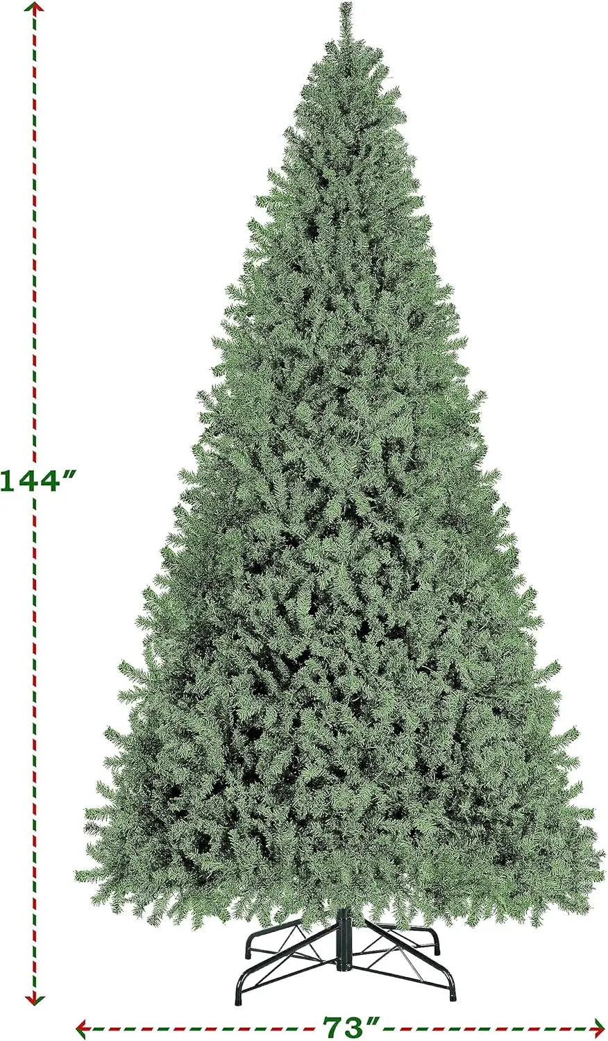 12ft Pre-lit Spruce Artificial Hinged Christmas Pine Tree Prelighted Holiday Xmas Tree for Home Party Decoration Green