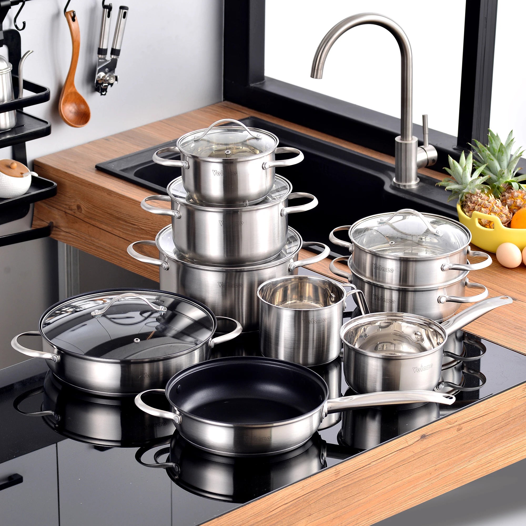 8/9/14-Piece Velaze Stainless Steel Cookware Set - Induction Safe Lamp Post