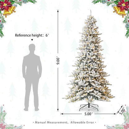 9-foot Pre-lit Snow-Flocked Fir Artificial Christmas Tree with Easy Assembly and Metal Stand