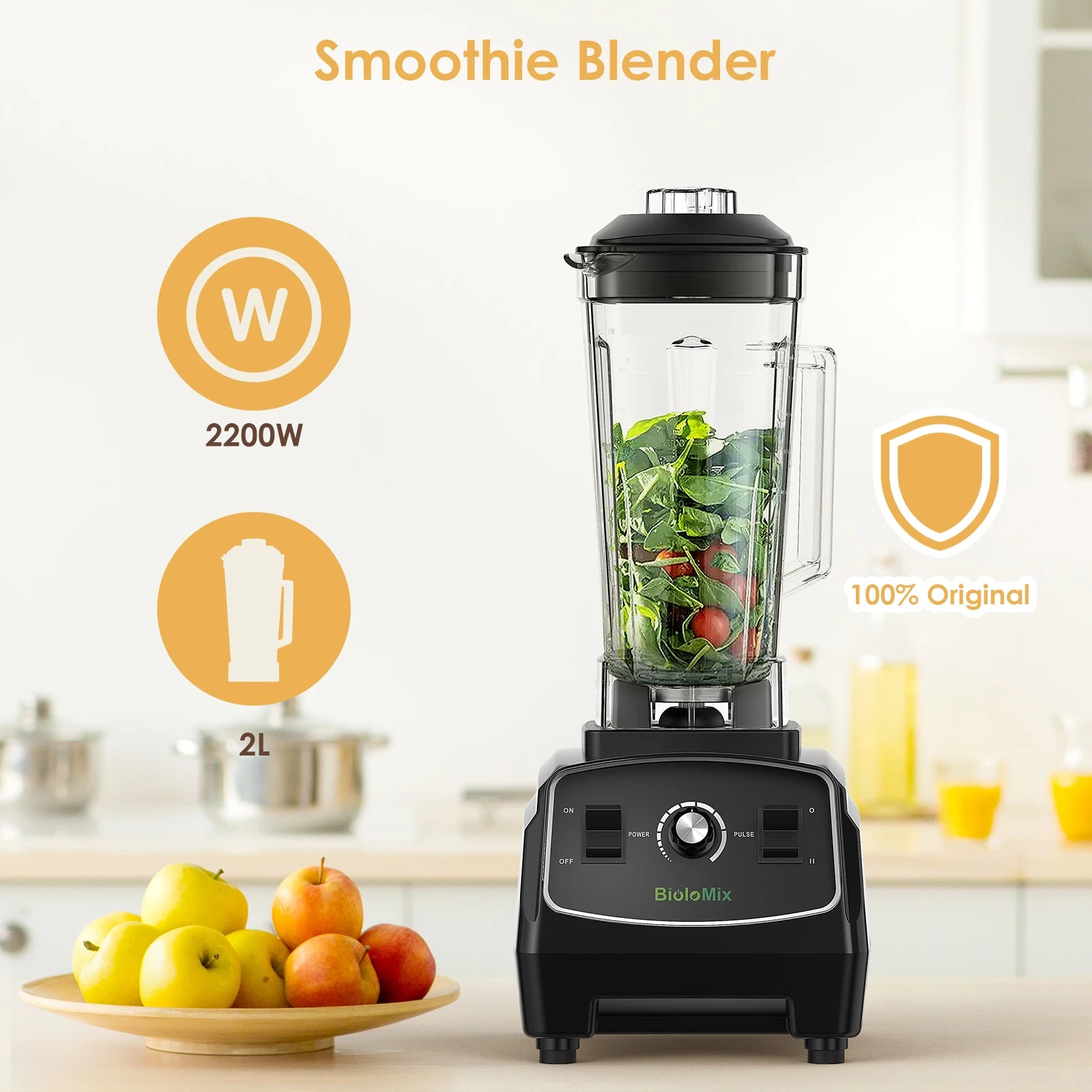 Smoothie Fruit Blender BPA Free 3HP 2200W Heavy Duty Commercial Blender Lamp Post