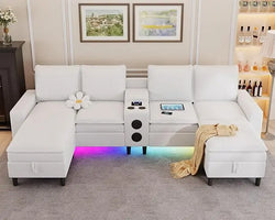 Bluetooth & RGB Light 4-Seat Sectional Sofa – Modern Living Room Couch with Charging Station & Wireless Speaker