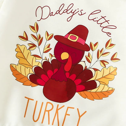 Toddler Kid Girl Thanksgiving Outfits Turkey Print Long Sleeve Sweatshirt with headband 6M-3Y T