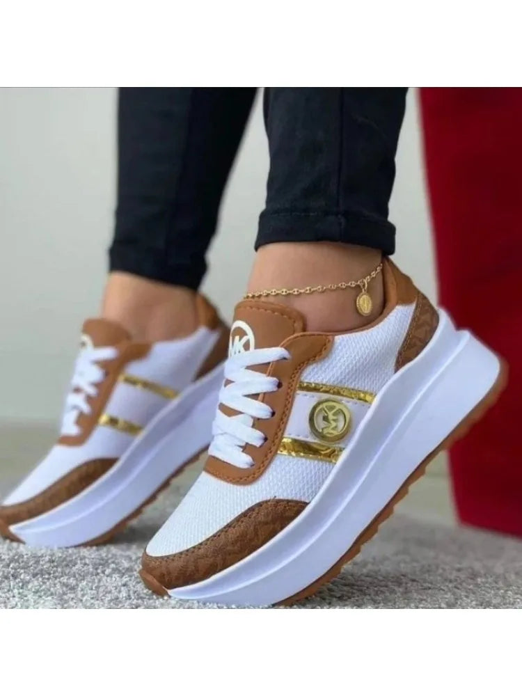 New Women's Casual Shoes Lightweight Color Blocked Womens Vulcanized Shoes Lace Up Luxurious Shoes