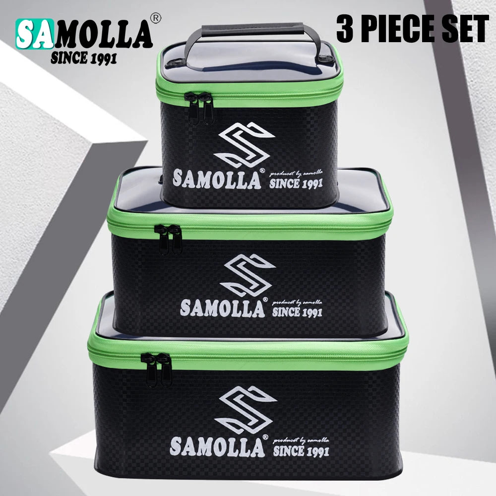 Lamp Post waterproof fishing gear box with handle, multiple compartments, and float storage for live fish and fishing accessories.