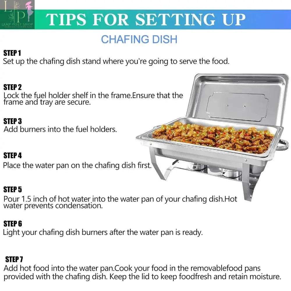 PRIJESSE Chafing Dish Buffet Set (4 Pack) 8QT Buffet Servers & Warmers Lamp Post