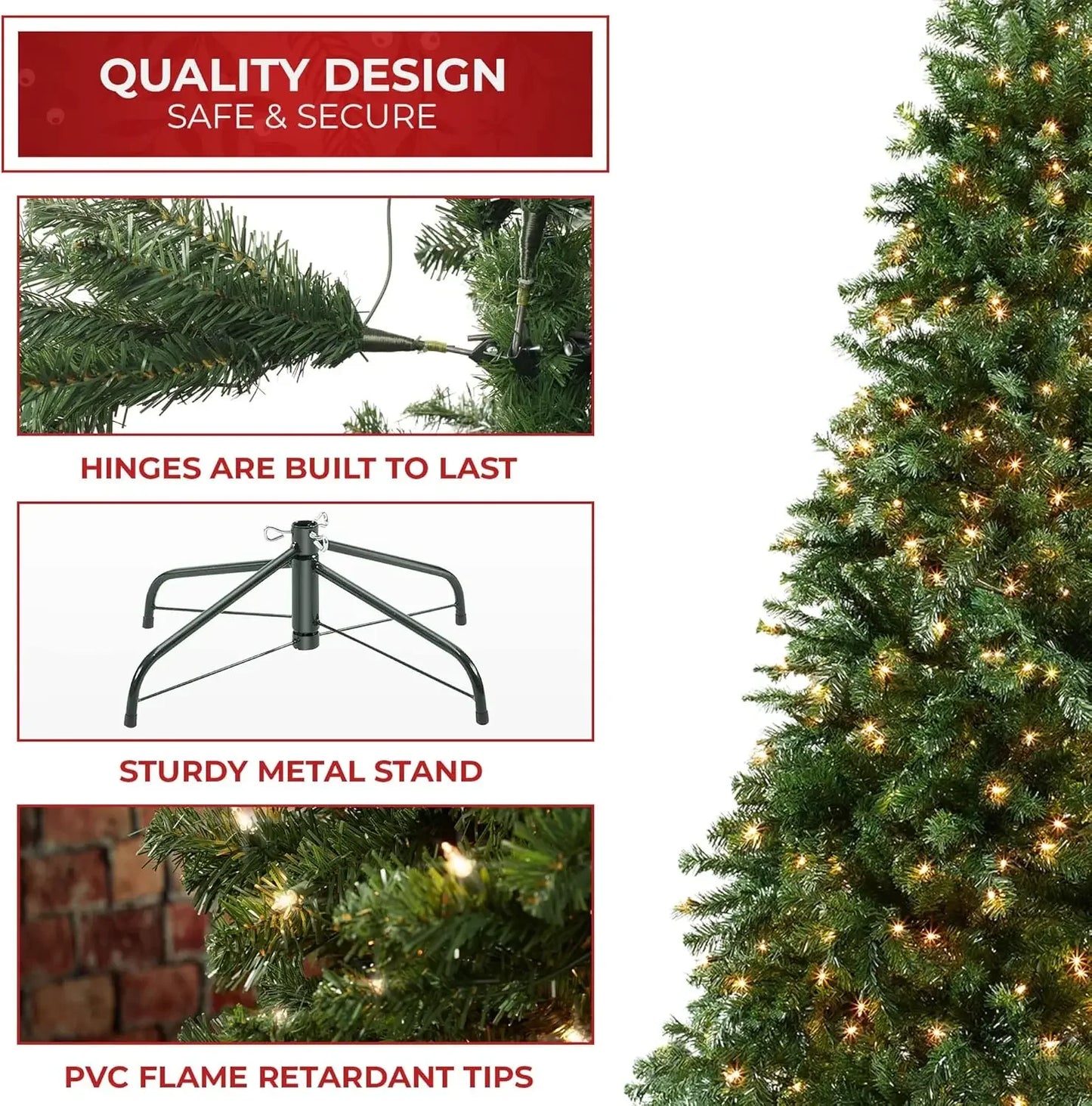 Christmas Tree 9FT Realistic Pre-Lit Green Spruce Artificial Holiday Christmas Tree with Sturdy Metal Stand, Easy assembly