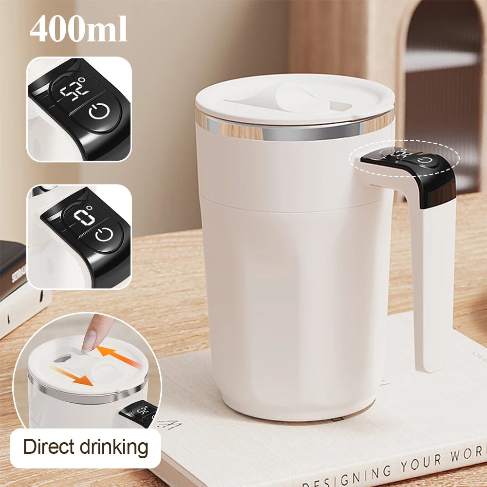 Perfectly Mixed Drinks on the Go – Self-Stirring Stainless-Steel Mug with Magnetic Blender with Lid