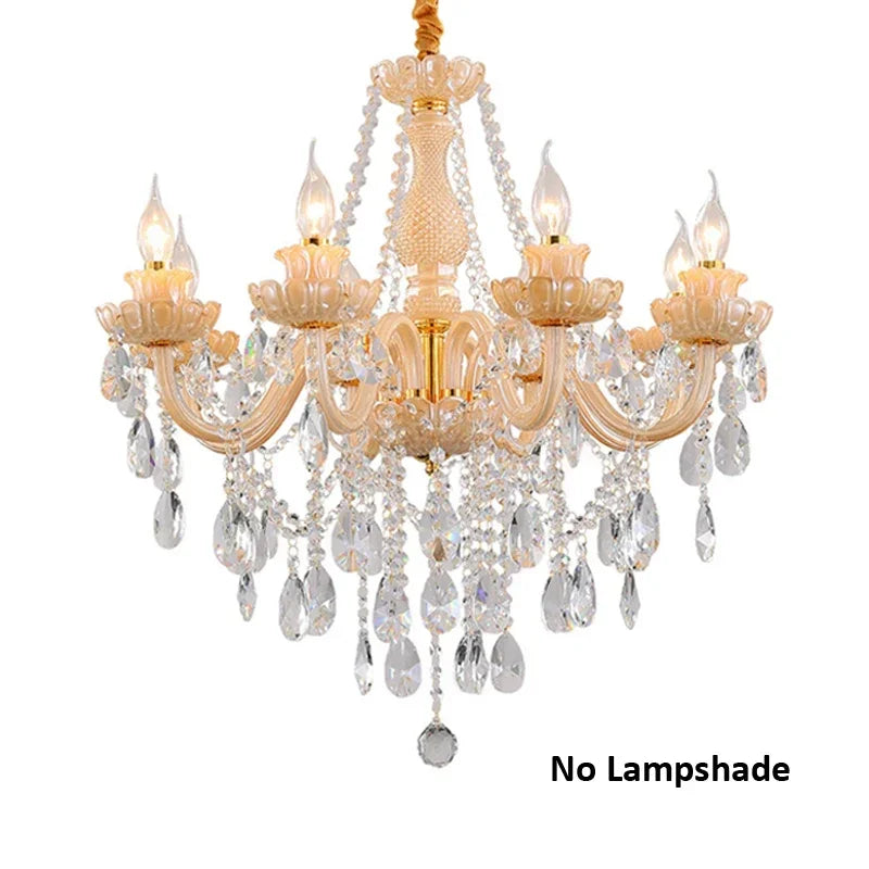 French Champagne Crystal Chandelier Bronze Pendant Lamp for Dining