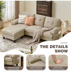 Convertible Sectional Sofa Couch – Polyester Fiber L-Shaped 3-Seater with Reversible Chaise & Deep Seat Cushions – Modular Corner Living Room Couch