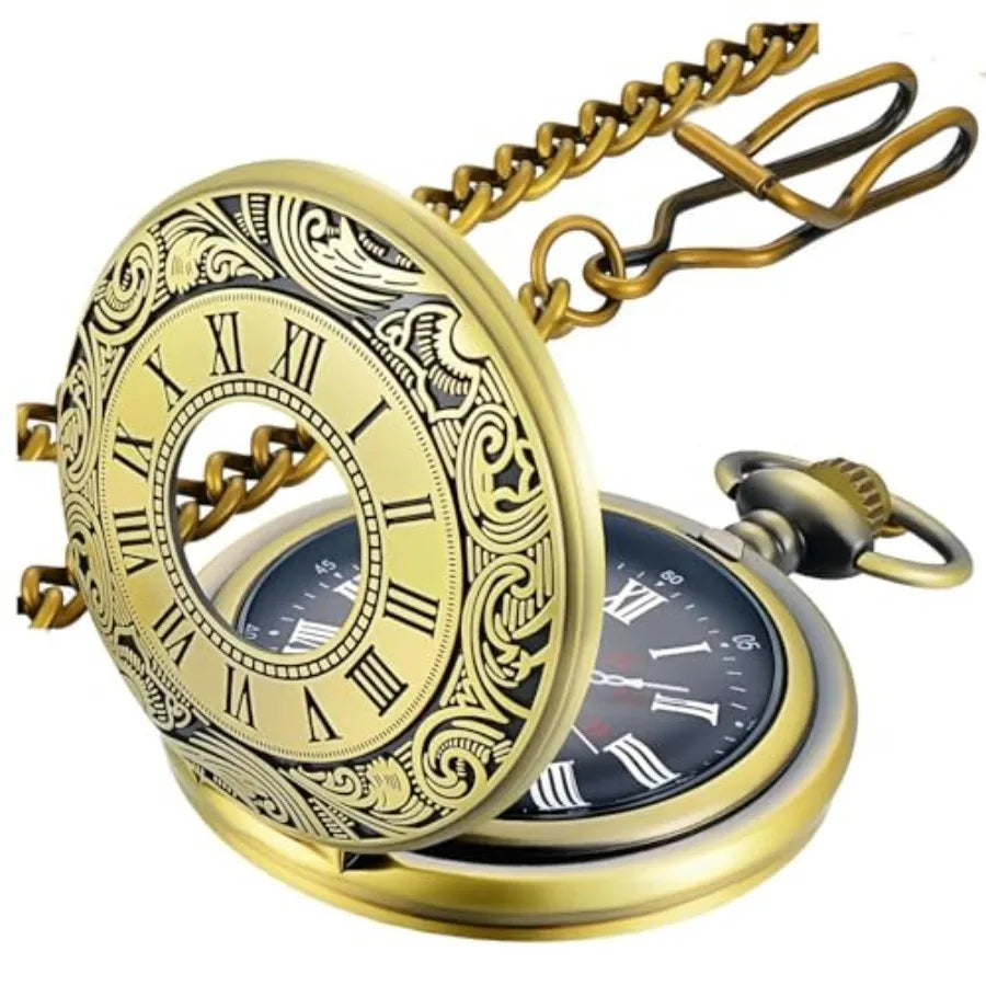 Vintage Quartz Pocket Watch with Chain – Timeless Classic Design