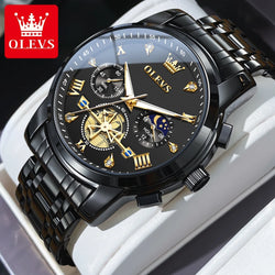 Men’s Classic Multifunction Chronograph Watch – Moon Phase & 24-Hour Quartz, Waterproof