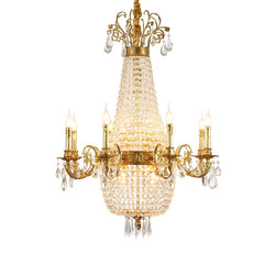 French Empire Antique Brass Crystal LED Chandelier for Living Room