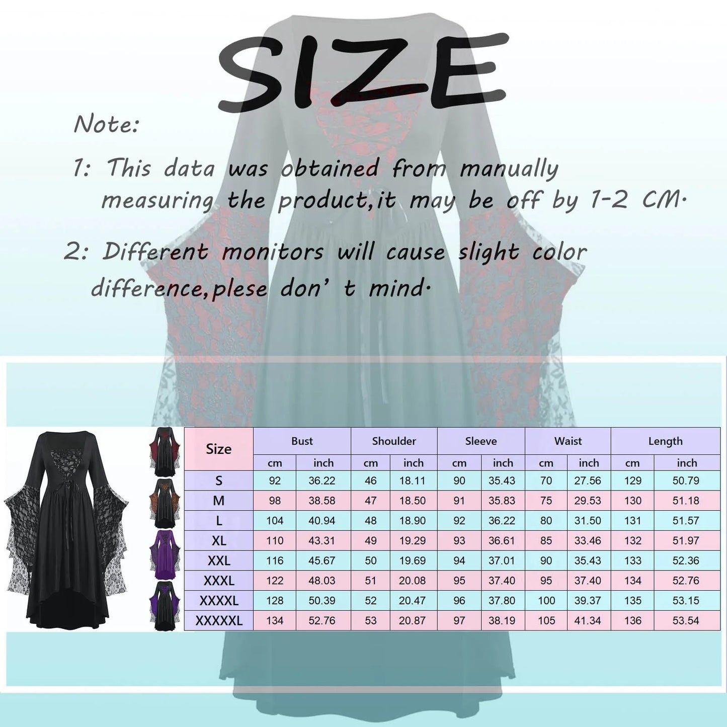 Gothic Halloween Dresses Women Vintage Witch Vampire Dress Dresses Up Carnival Party Dress Trumpet Sleeve Long Dress Plus Size