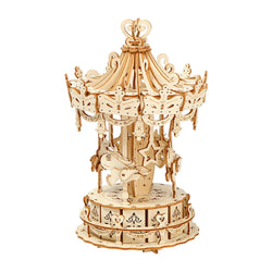 DIY Office Desk Decor- Wood Building Kit -Wooden Model Kits- DIY Desktop Ornaments Carousel for Home Office
