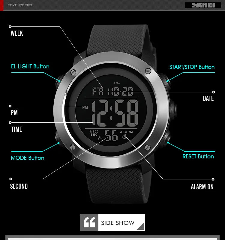 Men's Fashion Digital Watch – Waterproof Sports Watch with Alarm