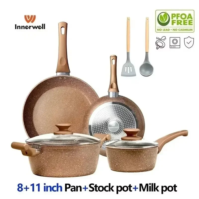 Nonstick 8-Piece Cookware Set with Lids - Frying Pan, Stockpot, Milk Pot Lamp Post